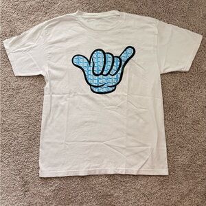 White T-Shirt with Blue Hawaiian Shaka